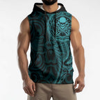 New Zealand Skull Darts Sleeveless Hoodie Aotearoa Maori Chest Tattoo Stylized Teal - Aussie Hoodie