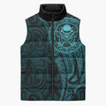 New Zealand Skull Darts Sleeveless Puffer Jacket Aotearoa Maori Chest Tattoo Stylized Teal - Aussie Hoodie