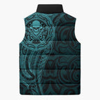 New Zealand Skull Darts Sleeveless Puffer Jacket Aotearoa Maori Chest Tattoo Stylized Teal - Aussie Hoodie