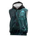 New Zealand Skull Darts Sleeveless Zip Hoodie Aotearoa Maori Chest Tattoo Stylized Teal LT14