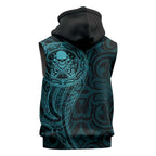 New Zealand Skull Darts Sleeveless Zip Hoodie Aotearoa Maori Chest Tattoo Stylized Teal LT14