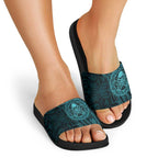 New Zealand Skull Darts Slide Sandals Aotearoa Maori Chest Tattoo Stylized Teal - Aussie Hoodie