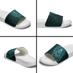 New Zealand Skull Darts Slide Sandals Aotearoa Maori Chest Tattoo Stylized Teal - Aussie Hoodie