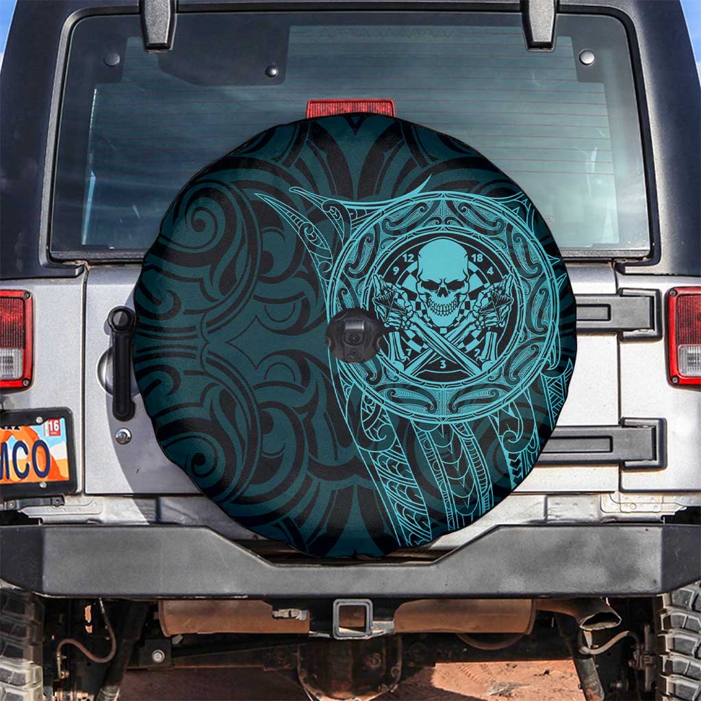 New Zealand Skull Darts Spare Tire Cover Aotearoa Maori Chest Tattoo Stylized Teal - Aussie Hoodie