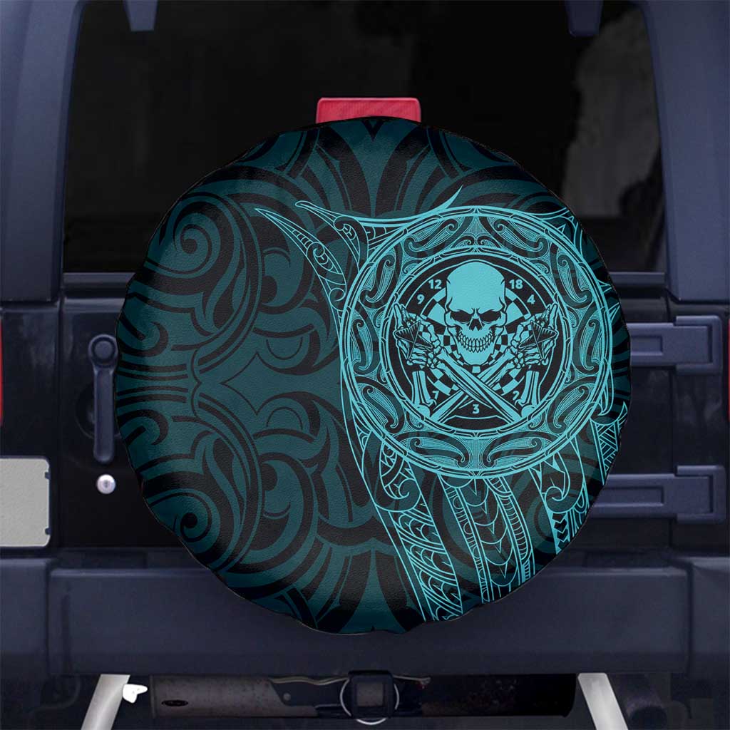 New Zealand Skull Darts Spare Tire Cover Aotearoa Maori Chest Tattoo Stylized Teal - Aussie Hoodie