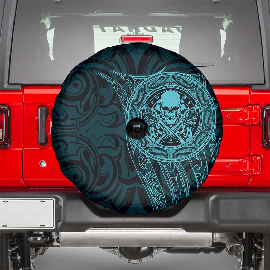 New Zealand Skull Darts Spare Tire Cover Aotearoa Maori Chest Tattoo Stylized Teal - Aussie Hoodie