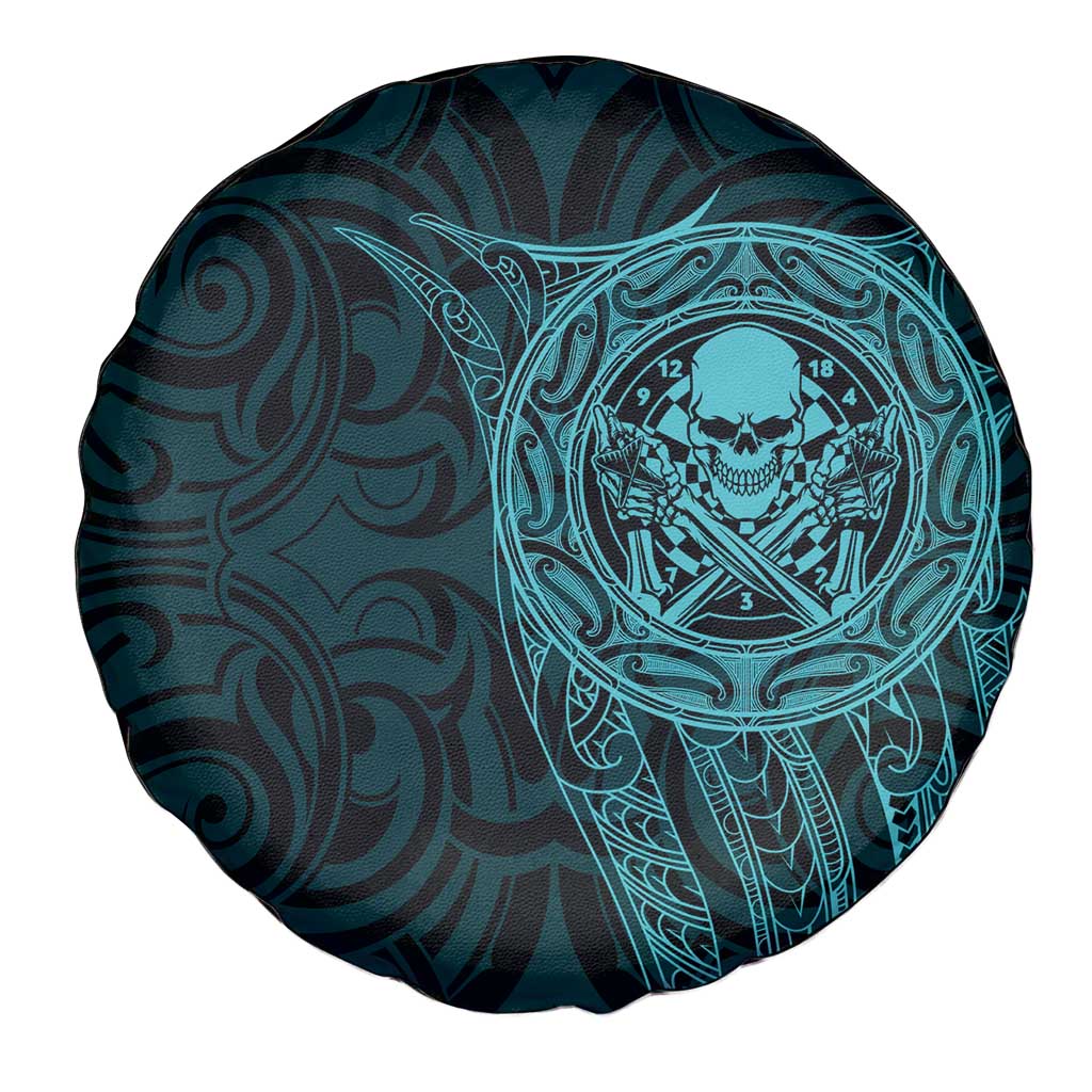 New Zealand Skull Darts Spare Tire Cover Aotearoa Maori Chest Tattoo Stylized Teal - Aussie Hoodie