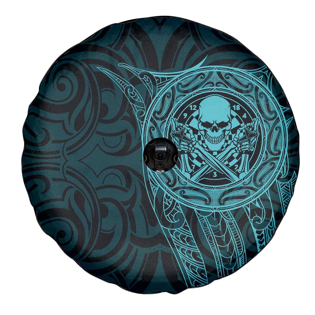 New Zealand Skull Darts Spare Tire Cover Aotearoa Maori Chest Tattoo Stylized Teal - Aussie Hoodie