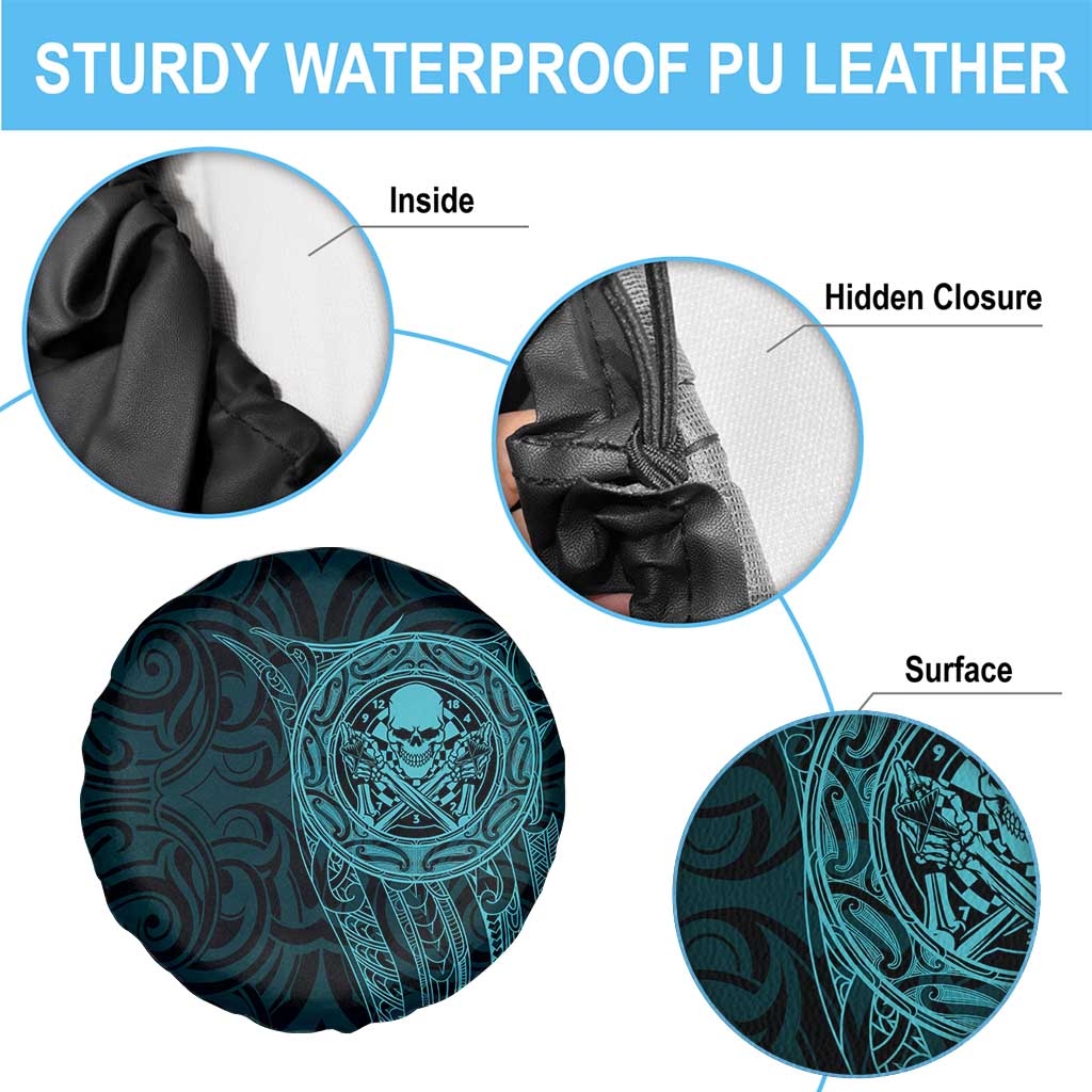 New Zealand Skull Darts Spare Tire Cover Aotearoa Maori Chest Tattoo Stylized Teal - Aussie Hoodie