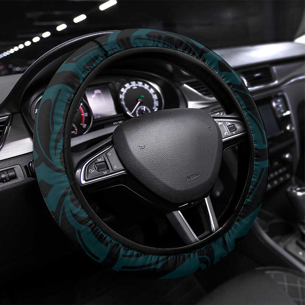 New Zealand Skull Darts Steering Wheel Cover Aotearoa Maori Chest Tattoo Stylized Teal - Aussie Hoodie