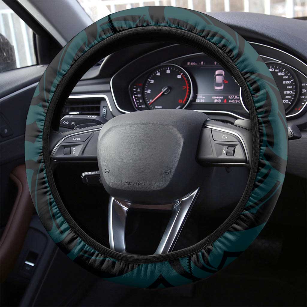 New Zealand Skull Darts Steering Wheel Cover Aotearoa Maori Chest Tattoo Stylized Teal - Aussie Hoodie
