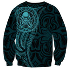 New Zealand Skull Darts Sweatshirt Aotearoa Maori Chest Tattoo Stylized Teal - Aussie Hoodie