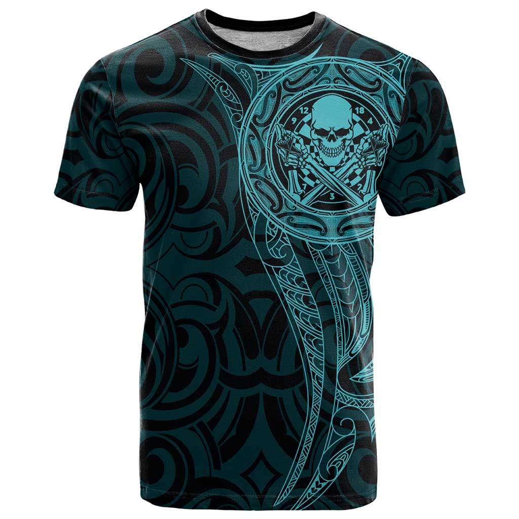 New Zealand Skull Darts T Shirt Aotearoa Maori Chest Tattoo Stylized Teal - Aussie Hoodie