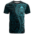 New Zealand Skull Darts T Shirt Aotearoa Maori Chest Tattoo Stylized Teal - Aussie Hoodie