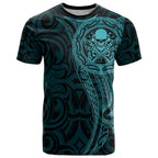 New Zealand Skull Darts T Shirt Aotearoa Maori Chest Tattoo Stylized Teal - Aussie Hoodie