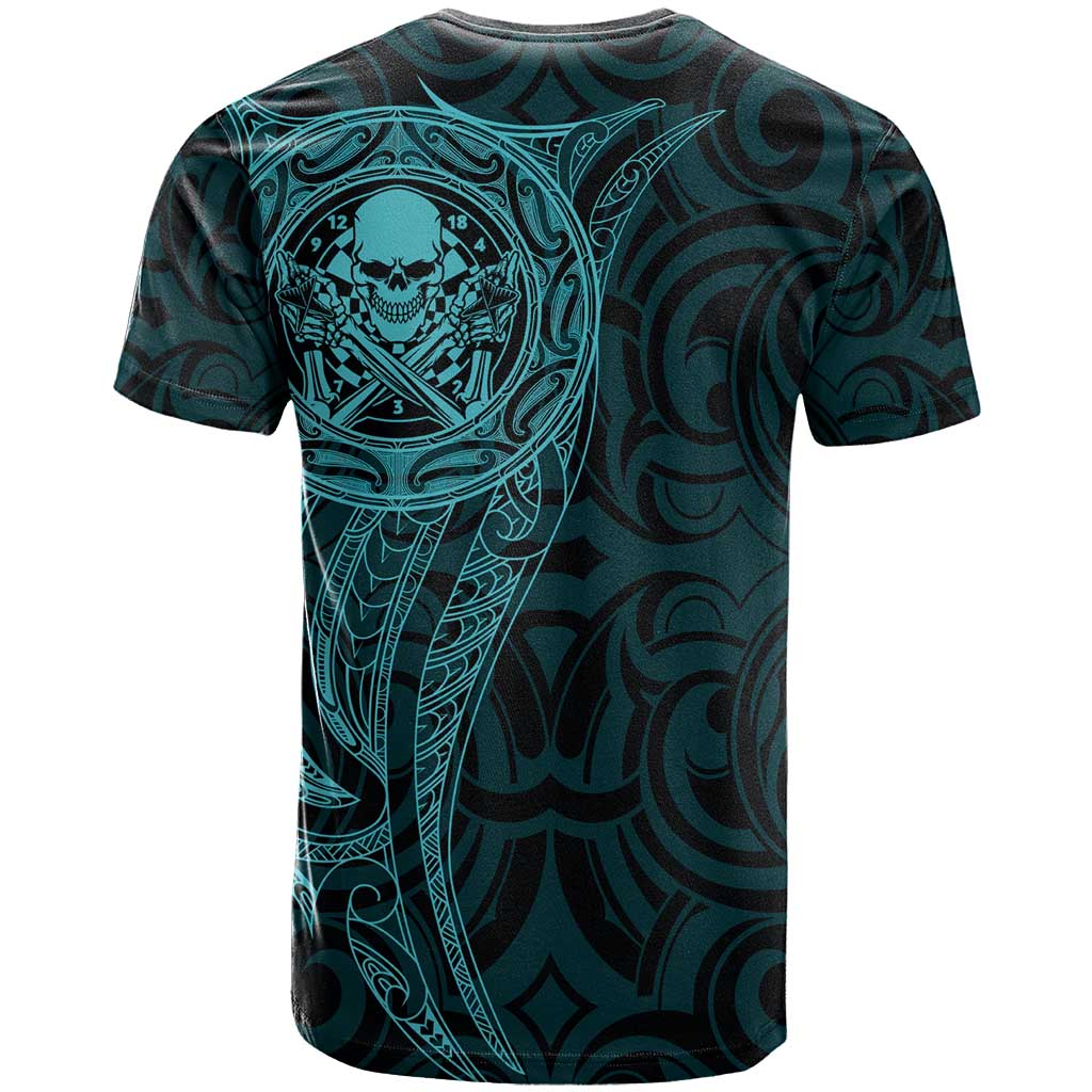 New Zealand Skull Darts T Shirt Aotearoa Maori Chest Tattoo Stylized Teal - Aussie Hoodie