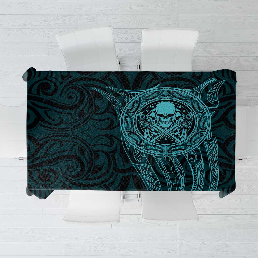New Zealand Skull Darts Tablecloth Aotearoa Maori Chest Tattoo Stylized Teal - Aussie Hoodie