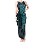 New Zealand Skull Darts Tank Maxi Dress Aotearoa Maori Chest Tattoo Stylized Teal - Aussie Hoodie