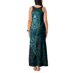 New Zealand Skull Darts Tank Maxi Dress Aotearoa Maori Chest Tattoo Stylized Teal - Aussie Hoodie