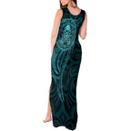 New Zealand Skull Darts Tank Maxi Dress Aotearoa Maori Chest Tattoo Stylized Teal - Aussie Hoodie