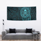 New Zealand Skull Darts Tapestry Aotearoa Maori Chest Tattoo Stylized Teal - Aussie Hoodie