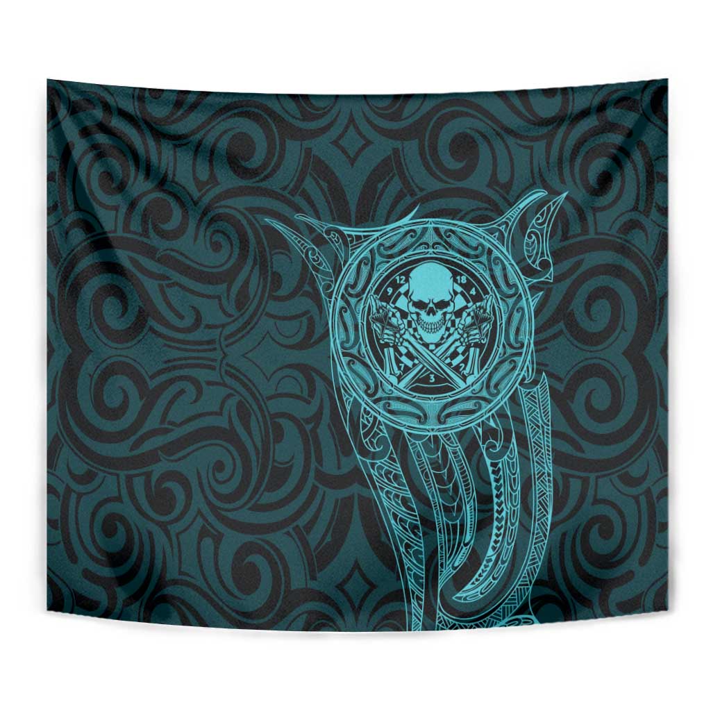 New Zealand Skull Darts Tapestry Aotearoa Maori Chest Tattoo Stylized Teal - Aussie Hoodie