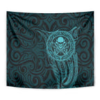 New Zealand Skull Darts Tapestry Aotearoa Maori Chest Tattoo Stylized Teal - Aussie Hoodie