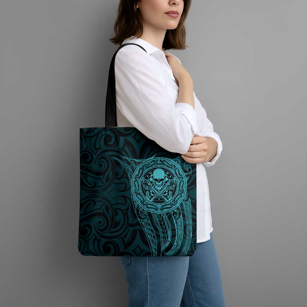 New Zealand Skull Darts Tote Bag Aotearoa Maori Chest Tattoo Stylized Teal - Aussie Hoodie