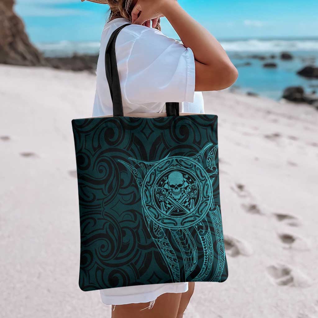 New Zealand Skull Darts Tote Bag Aotearoa Maori Chest Tattoo Stylized Teal - Aussie Hoodie