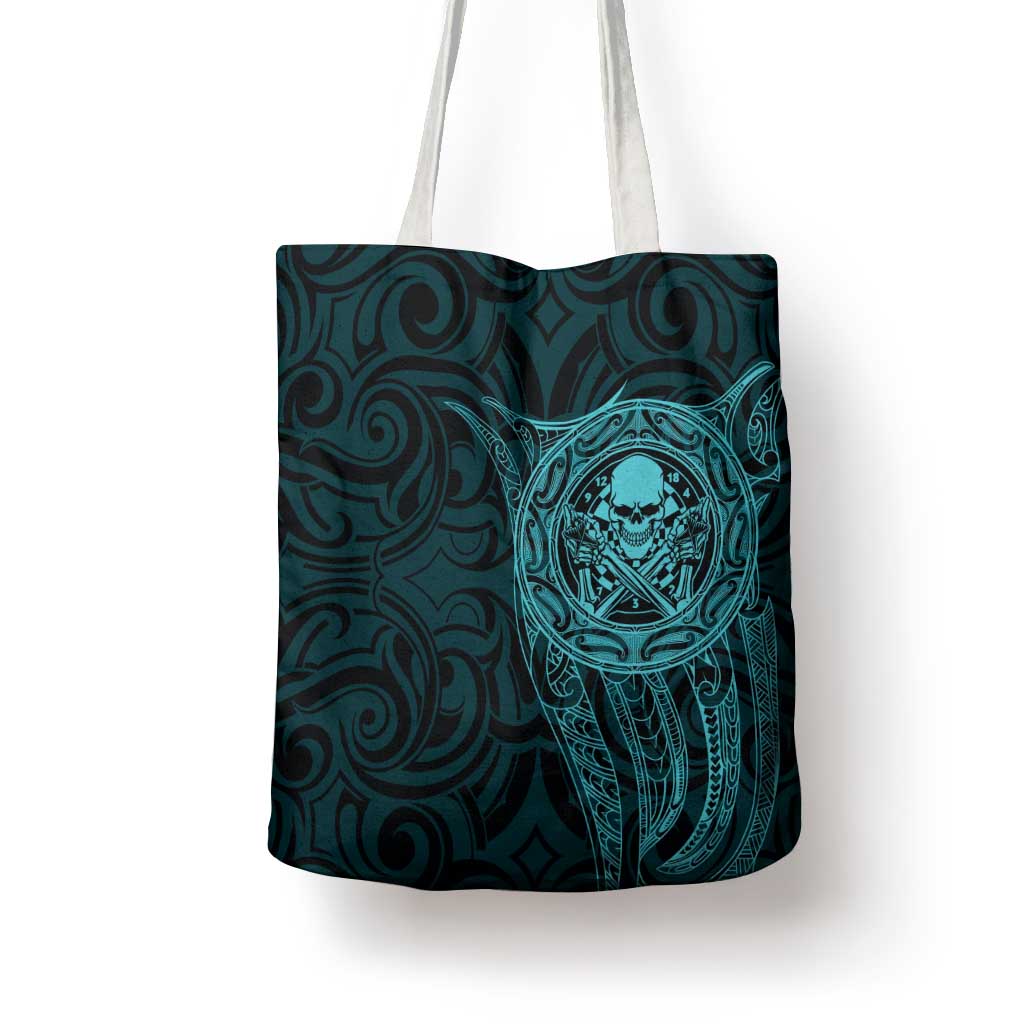 New Zealand Skull Darts Tote Bag Aotearoa Maori Chest Tattoo Stylized Teal - Aussie Hoodie