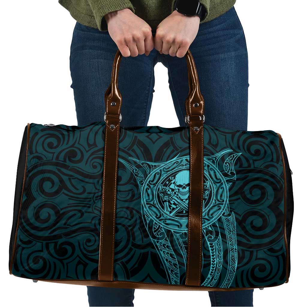 New Zealand Skull Darts Travel Bag Aotearoa Maori Chest Tattoo Stylized Teal - Aussie Hoodie