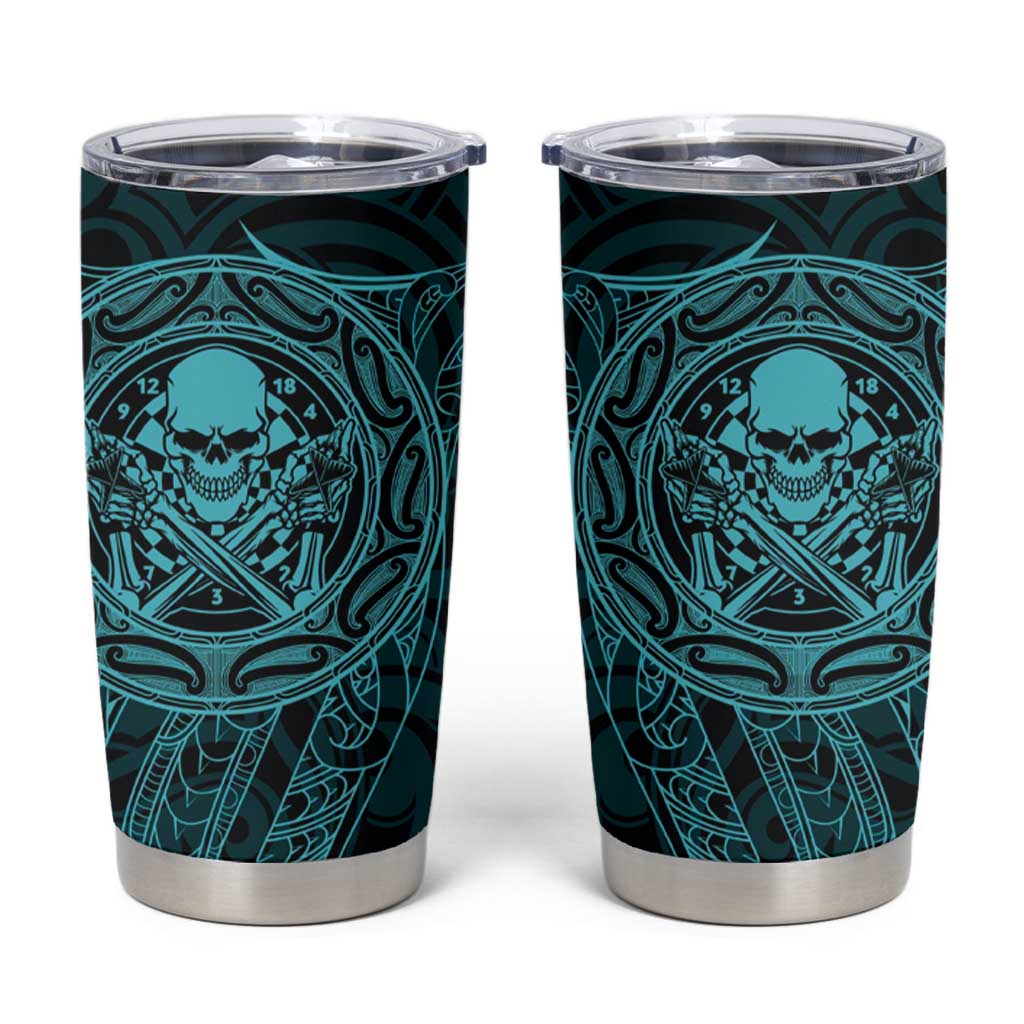 New Zealand Skull Darts Tumbler Cup Aotearoa Maori Chest Tattoo Stylized Teal - Aussie Hoodie