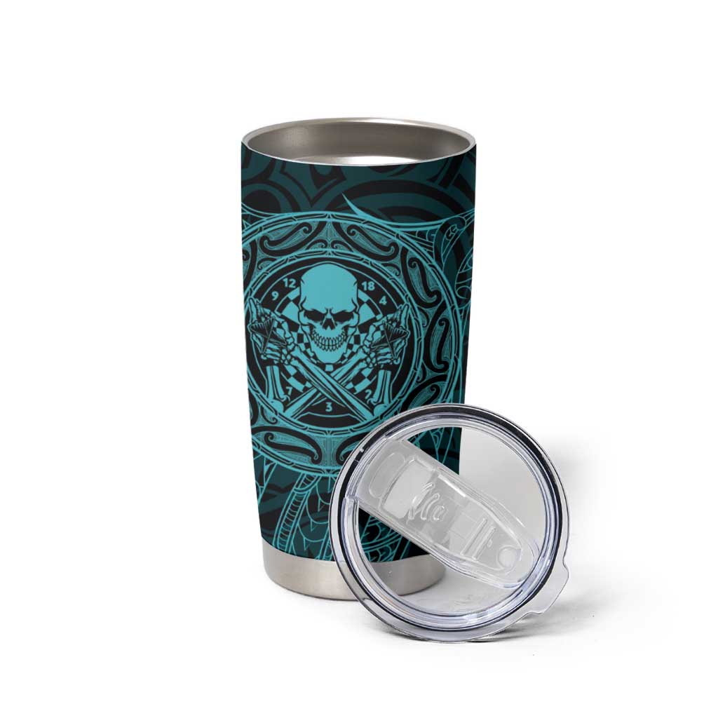 New Zealand Skull Darts Tumbler Cup Aotearoa Maori Chest Tattoo Stylized Teal - Aussie Hoodie