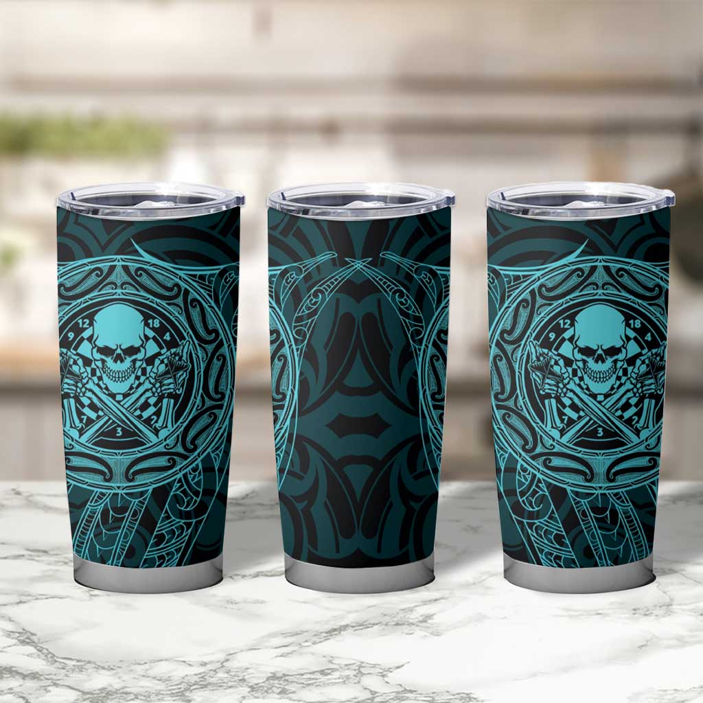 New Zealand Skull Darts Tumbler Cup Aotearoa Maori Chest Tattoo Stylized Teal - Aussie Hoodie