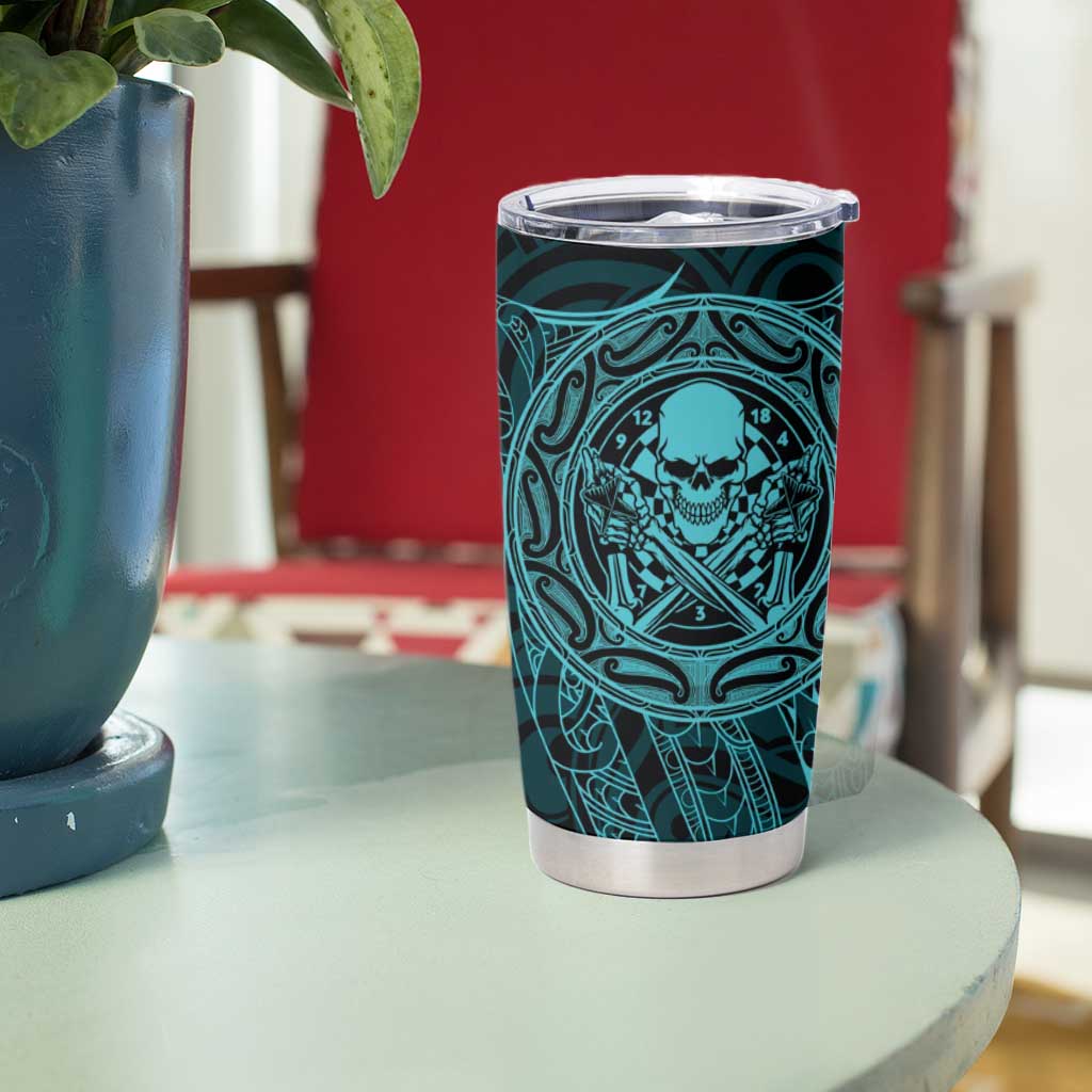 New Zealand Skull Darts Tumbler Cup Aotearoa Maori Chest Tattoo Stylized Teal - Aussie Hoodie