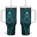 New Zealand Skull Darts Tumbler With Handle Aotearoa Maori Chest Tattoo Stylized Teal - Aussie Hoodie