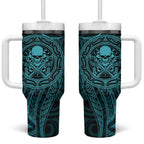 New Zealand Skull Darts Tumbler With Handle Aotearoa Maori Chest Tattoo Stylized Teal - Aussie Hoodie