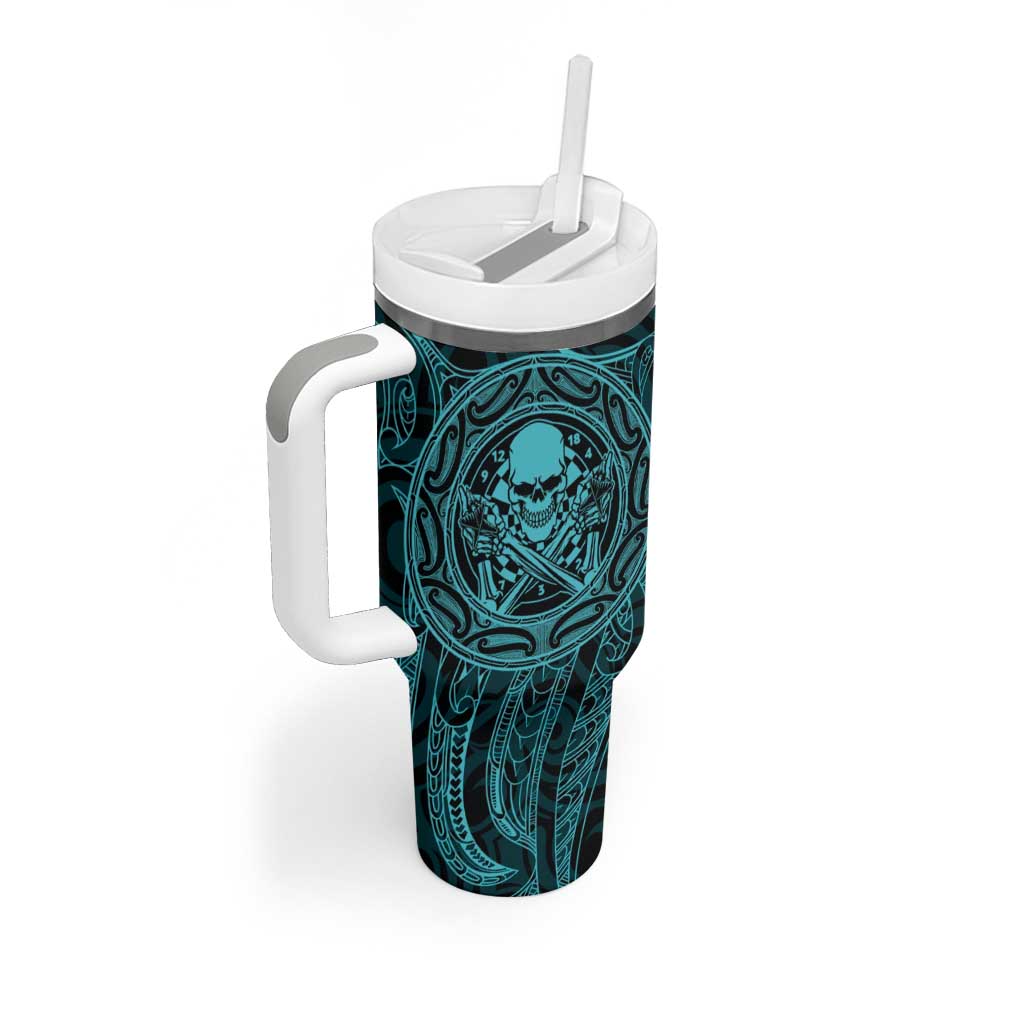 New Zealand Skull Darts Tumbler With Handle Aotearoa Maori Chest Tattoo Stylized Teal - Aussie Hoodie