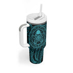 New Zealand Skull Darts Tumbler With Handle Aotearoa Maori Chest Tattoo Stylized Teal - Aussie Hoodie