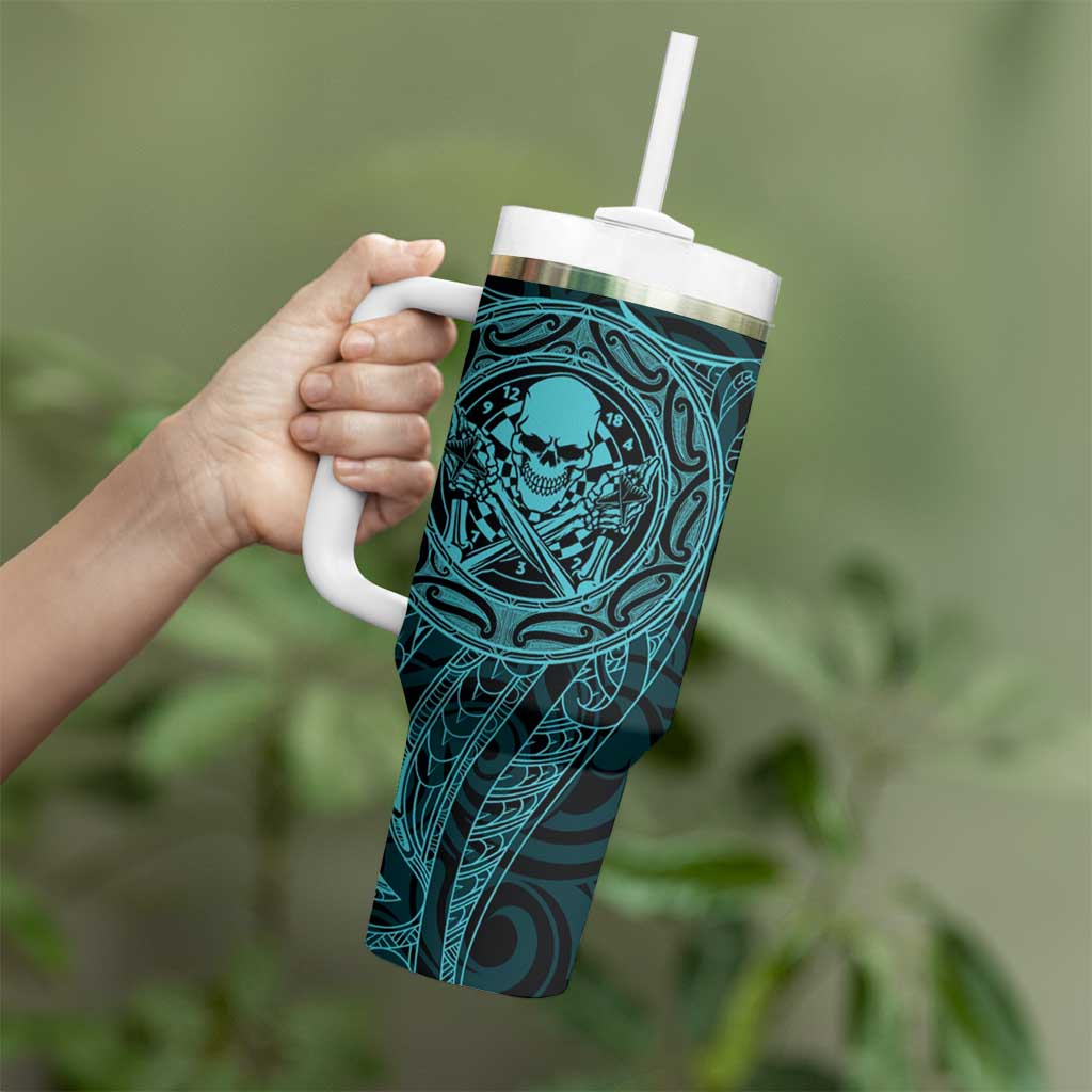 New Zealand Skull Darts Tumbler With Handle Aotearoa Maori Chest Tattoo Stylized Teal - Aussie Hoodie