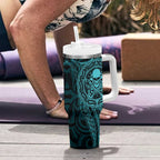 New Zealand Skull Darts Tumbler With Handle Aotearoa Maori Chest Tattoo Stylized Teal - Aussie Hoodie