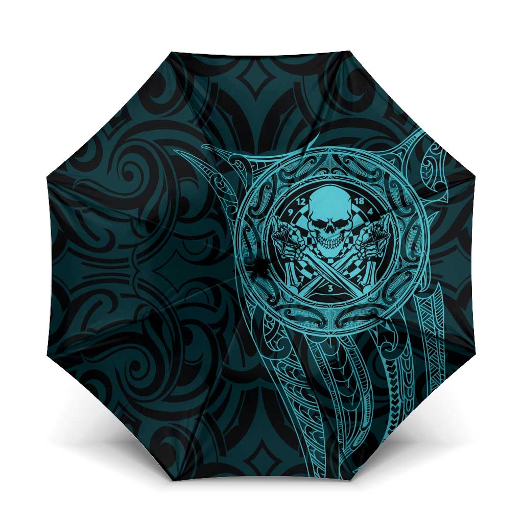 New Zealand Skull Darts Umbrella Aotearoa Maori Chest Tattoo Stylized Teal - Aussie Hoodie