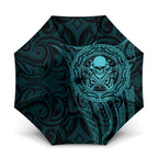 New Zealand Skull Darts Umbrella Aotearoa Maori Chest Tattoo Stylized Teal - Aussie Hoodie