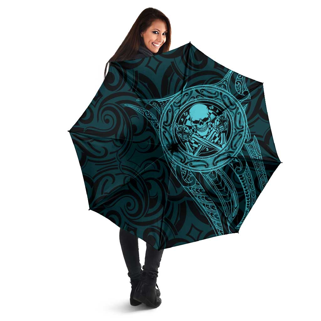 New Zealand Skull Darts Umbrella Aotearoa Maori Chest Tattoo Stylized Teal - Aussie Hoodie