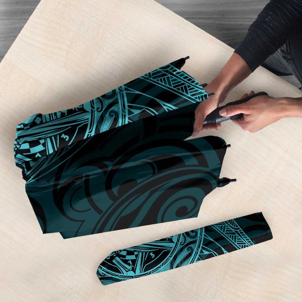 New Zealand Skull Darts Umbrella Aotearoa Maori Chest Tattoo Stylized Teal - Aussie Hoodie