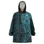 New Zealand Skull Darts Wearable Blanket Hoodie Aotearoa Maori Chest Tattoo Stylized Teal - Aussie Hoodie
