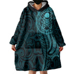 New Zealand Skull Darts Wearable Blanket Hoodie Aotearoa Maori Chest Tattoo Stylized Teal - Aussie Hoodie