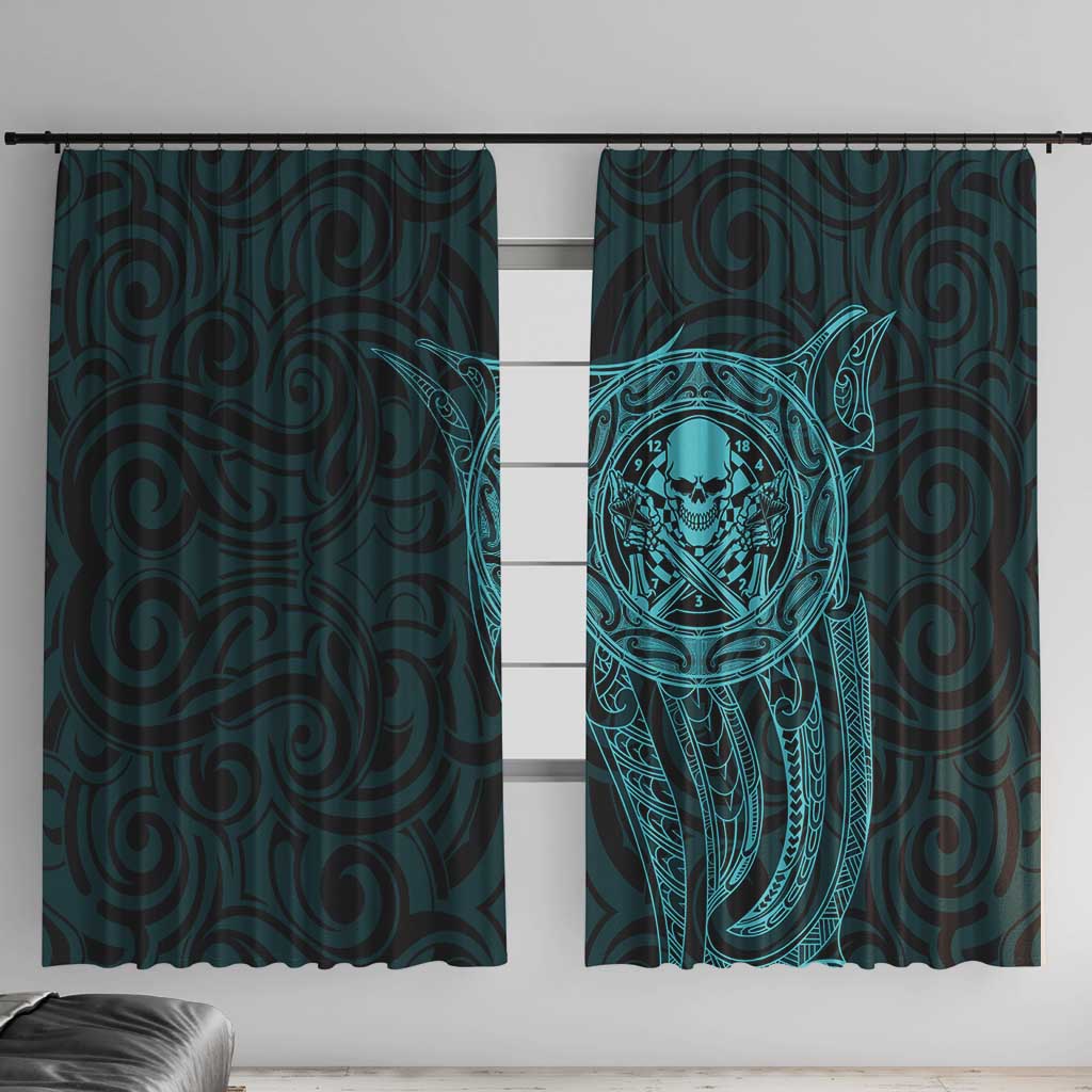 New Zealand Skull Darts Window Curtain Aotearoa Maori Chest Tattoo Stylized Teal - Aussie Hoodie