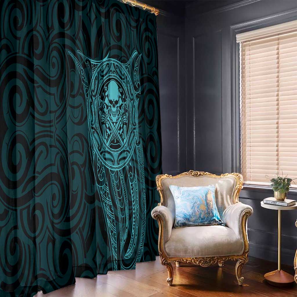 New Zealand Skull Darts Window Curtain Aotearoa Maori Chest Tattoo Stylized Teal - Aussie Hoodie