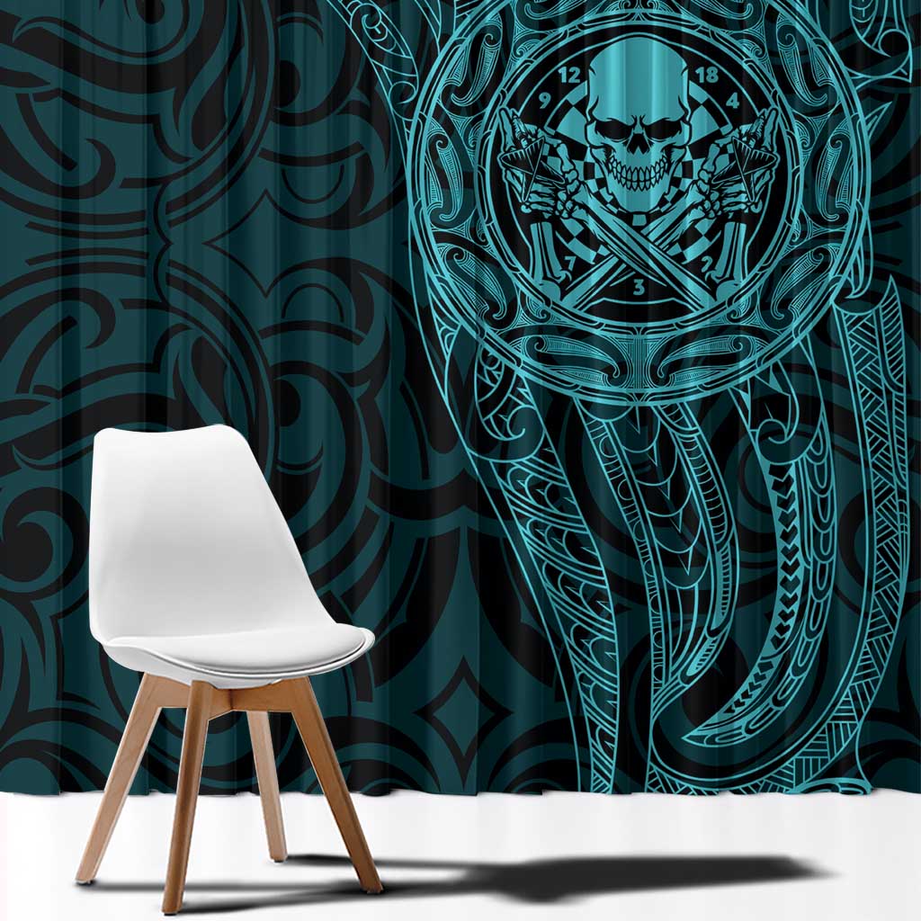 New Zealand Skull Darts Window Curtain Aotearoa Maori Chest Tattoo Stylized Teal - Aussie Hoodie